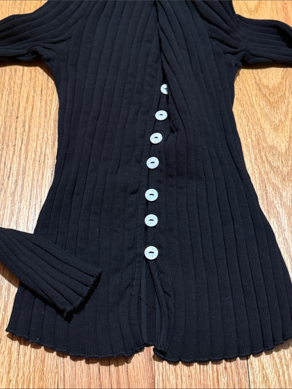 Free People Black Ribbed Button-Front Cardigan/Top Size small - Picture 10 of 10